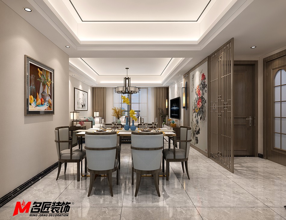 新中式风格室内装修设计效果图-海口中海寰宇三居123平米